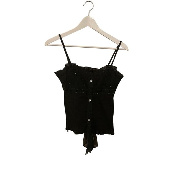 NWT Aryeh Black Beaded Button-Front Sleeveless Top With Adjustable Straps & Ruff - Picture 1 of 6